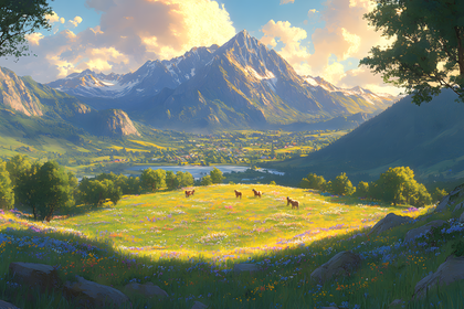 Mountain Valley Vista with Horses