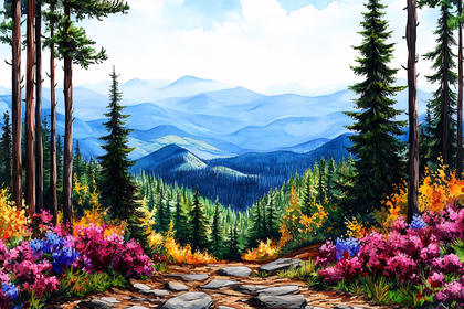 Mountain Vista Watercolor Painting