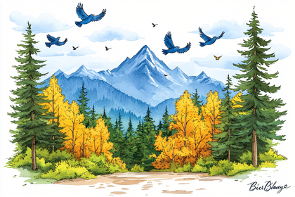 Mountain Vista with Bluebirds