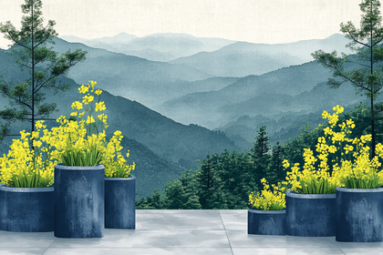 Mountain Vista With Yellow Blooms