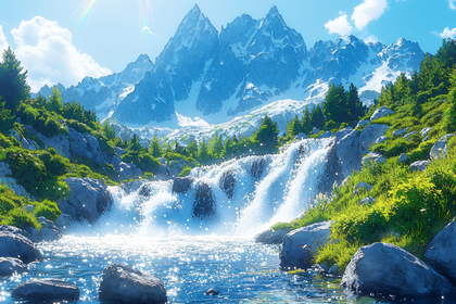 Mountain Waterfall Landscape