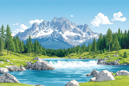 Mountain Waterfall Scene