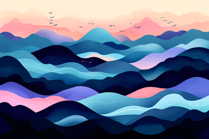 Mountainous Vista with Birds