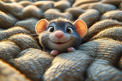 Mouse Smiling in Cozy Blanket