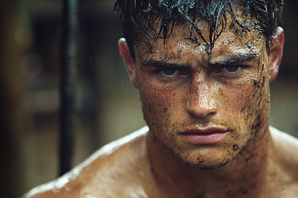 Muddy Gaze in Intense Portrait