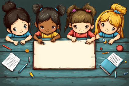 Multicultural Kids Holding Blank Banner