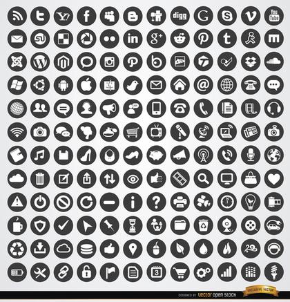 Multimedia Social Web Circle Icons Set Free Vector