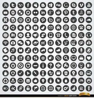 Multimedia Social Web Circle Icons Set Free Vector