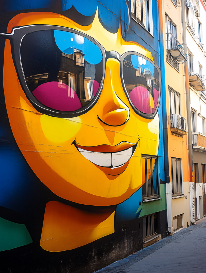 Mural Of Smiling Face With Sunglasses