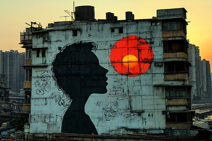 Mural Of Woman Silhouette And Red Circle