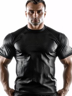 Muscular Man in Black Mesh Shirt