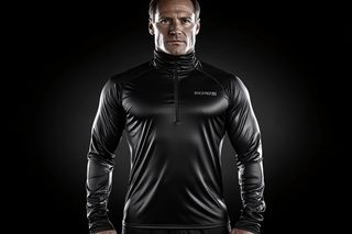 Muscular Man in Black Quarter-Zip Athletic Shirt
