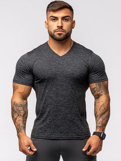 Muscular Man in Gray V-Neck T-Shirt