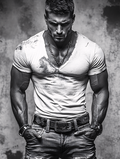 Muscular Man Intense Gaze