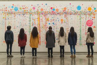Museum Visitors Admiring Abstract Art