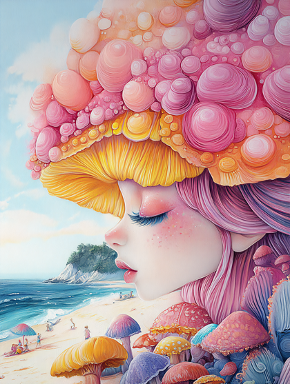 Mushroom Crowned Maiden at Seaside