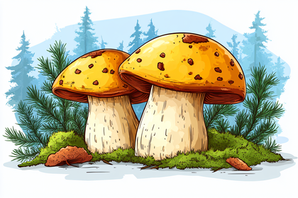 Mushroom Duo in Forest