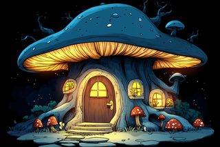 Mushroom House At Night