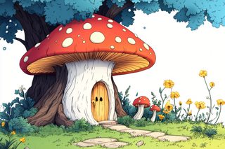 Mushroom House in a Forest Clearing