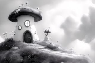 Mushroom House on a Grassy Hill