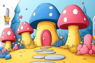 Mushroom Houses in a Whimsical Landscape