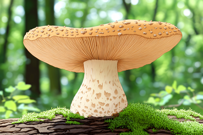 Mushroom On Mossy Log