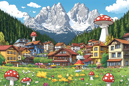 Mushroom Village in the Mountains