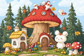 Mushroom Village Scene