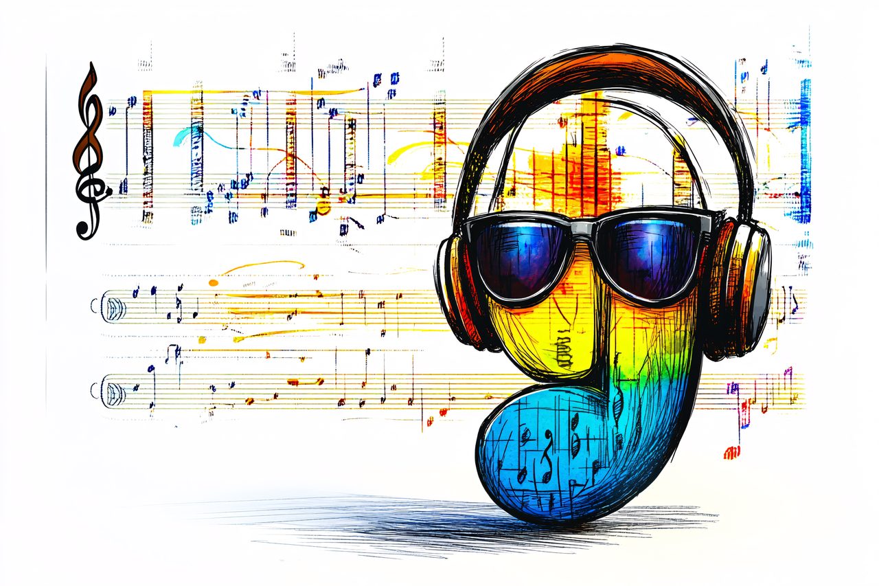 Musical Note with Headphones and Sunglasses