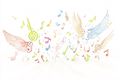 Free Download Whimsical Musical Notes with Wings Floating in the Air