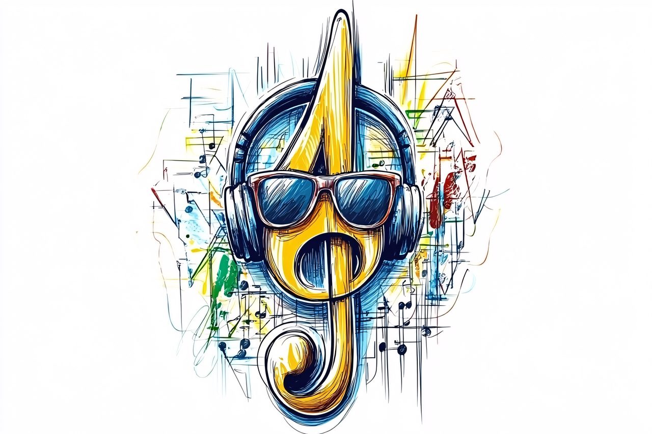 Musical Treble Clef with Headphones and Sunglasses