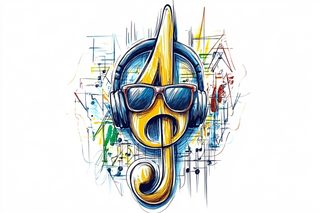 Musical Treble Clef with Headphones and Sunglasses