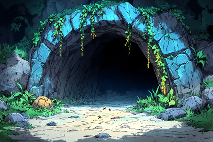 Mysterious Cave Entrance at Night
