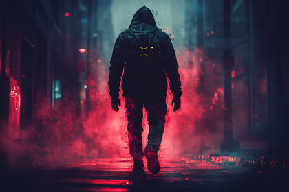 Mysterious Figure Walking in a Dark Alley