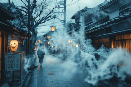 Mysterious Foggy Japanese Alleyway at Night