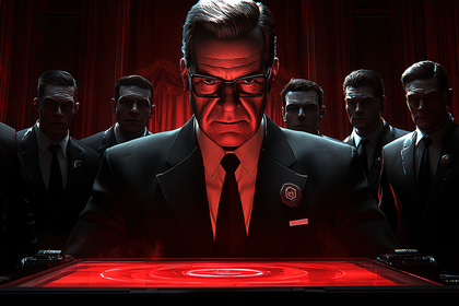 Mysterious Man In Suit With Red Liquid Surface