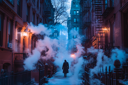Mysterious Walk Through Steamy City Street