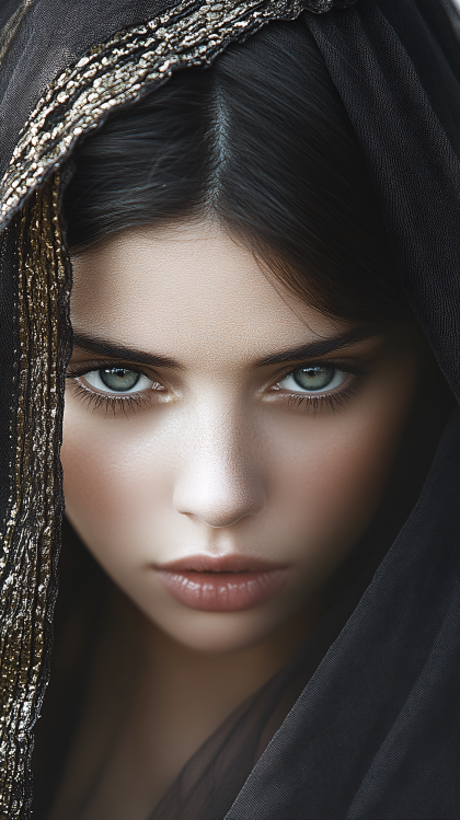 Mysterious Woman in Veil Portrait