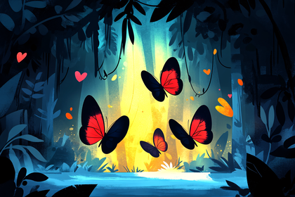 Mystical Forest Butterflies Illustration