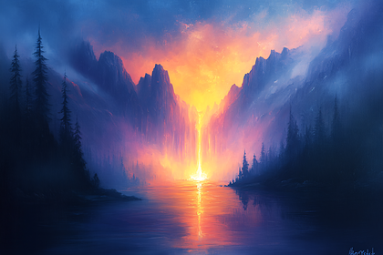 Mystical Mountain Waterfall at Dusk