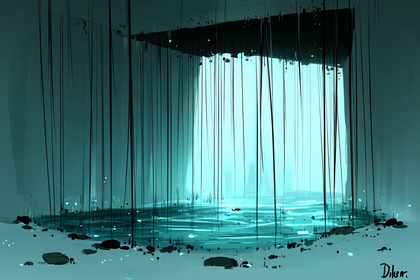 Mystical Teal Cave Waterfall
