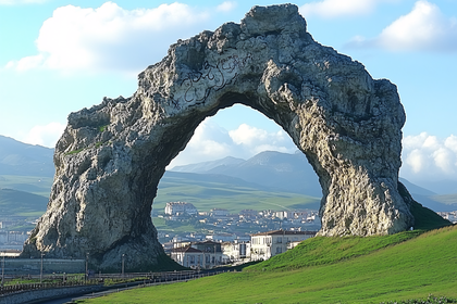 Natural Rock Arch Cityscape
