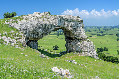 Natural Rock Arch in Green Landscape