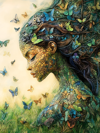 Mosaic Woman with Butterflies