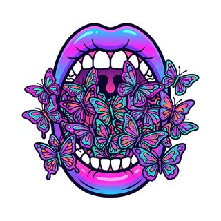 neon lips butterflies