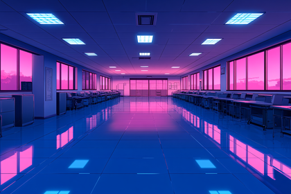 Neon Office Interior at Dusk