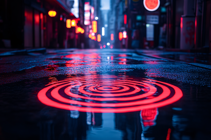 Neon Rings in Rainy Alley
