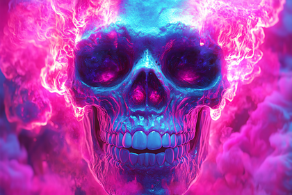 Neon Skull Engulfed in Flames