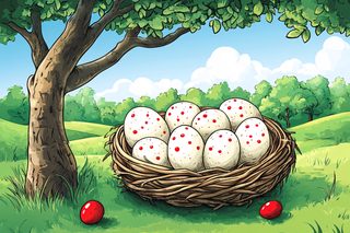 Nest With Speckled Eggs Under Tree