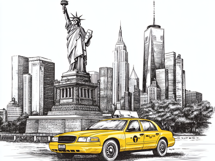 New York Cityscape with Yellow Taxi